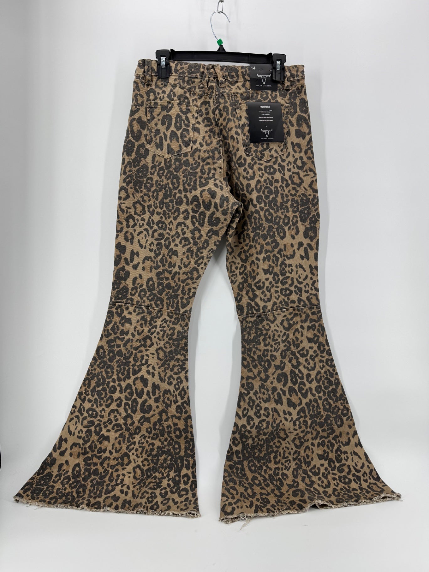 Lucky & Blessed Tan Leopard Print Flare Jeans