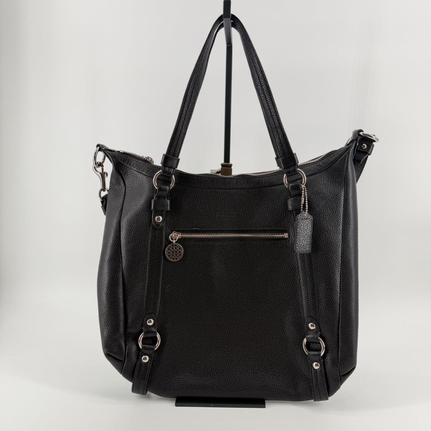 Coach Large Black Pebbled Leather Convertible Crossbody