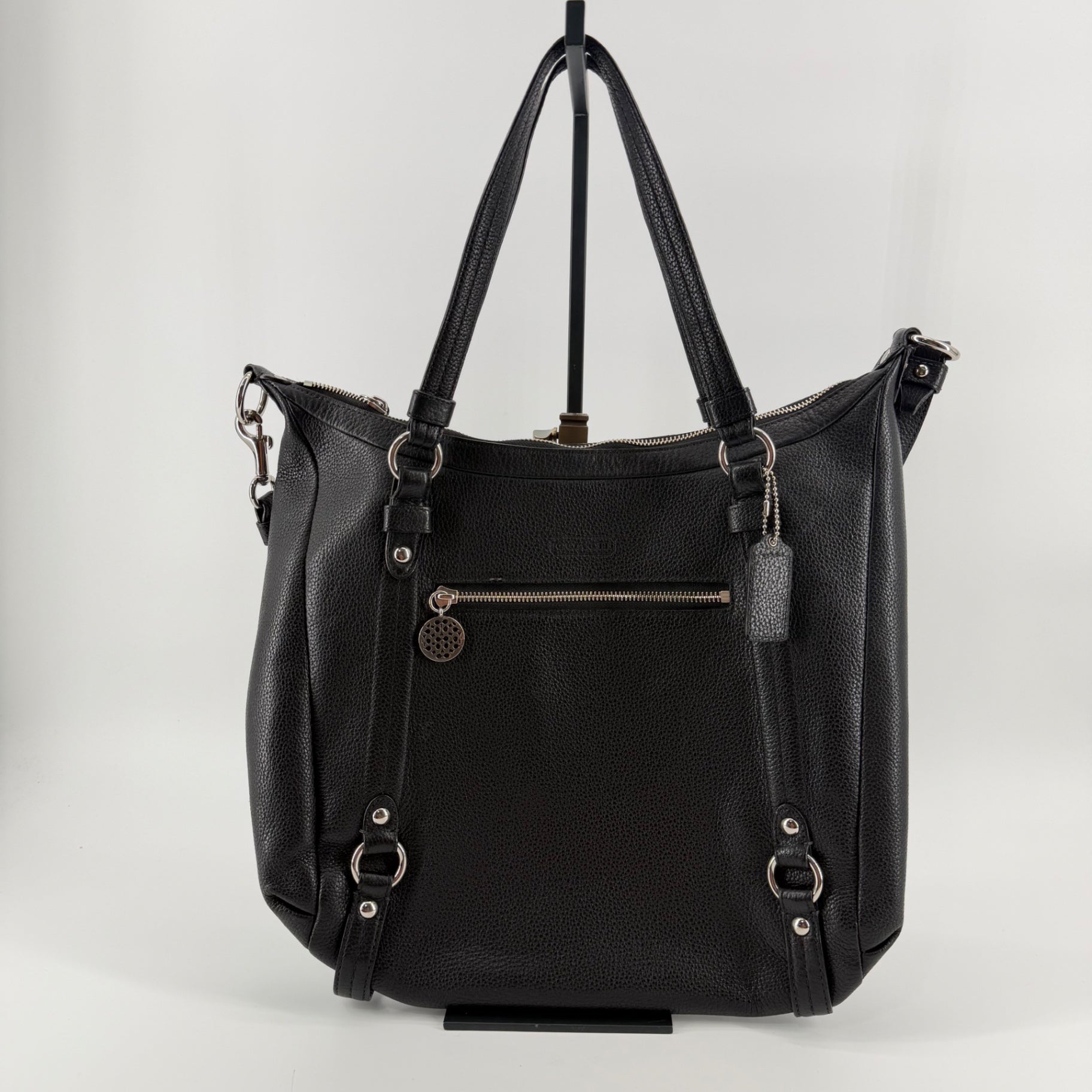 Coach Large Black Pebbled Leather Convertible Crossbody