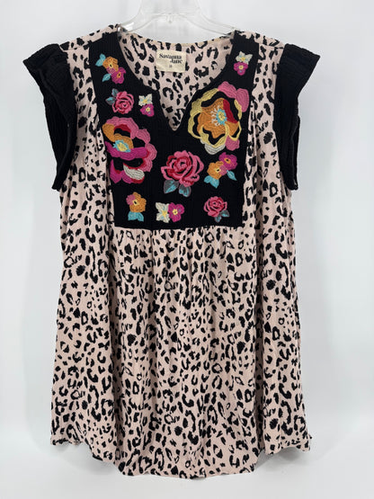 Savanna Jane Black Leopard/Embroidery Top