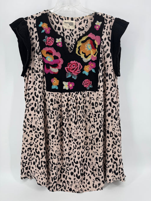 Savanna Jane Black Leopard/Embroidery Top