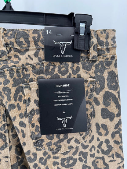 Lucky & Blessed Tan Leopard Print Flare Jeans