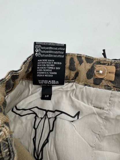 Lucky & Blessed Tan Leopard Print Flare Jeans