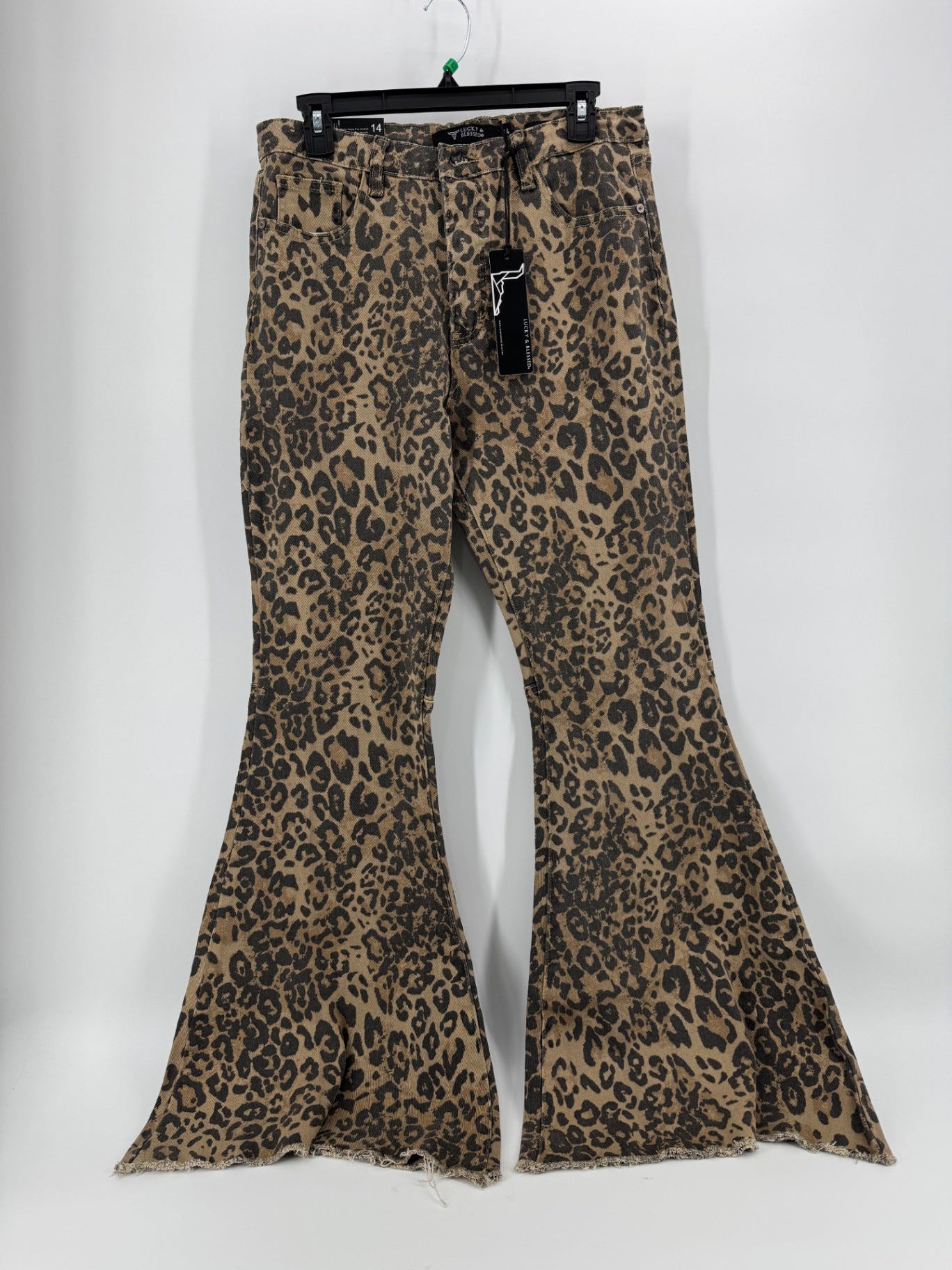Lucky & Blessed Tan Leopard Print Flare Jeans