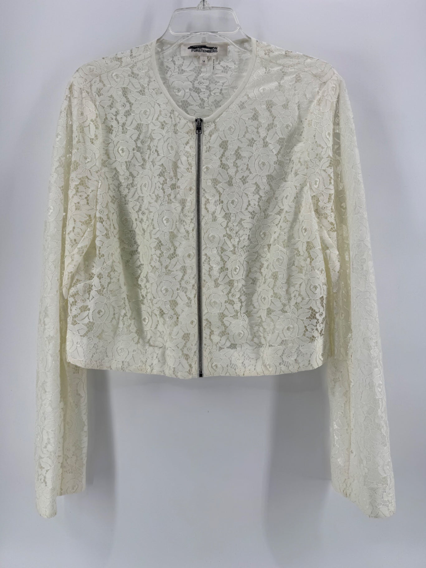 Diane von Furstenberg Cream Lace Zip Up Jacket