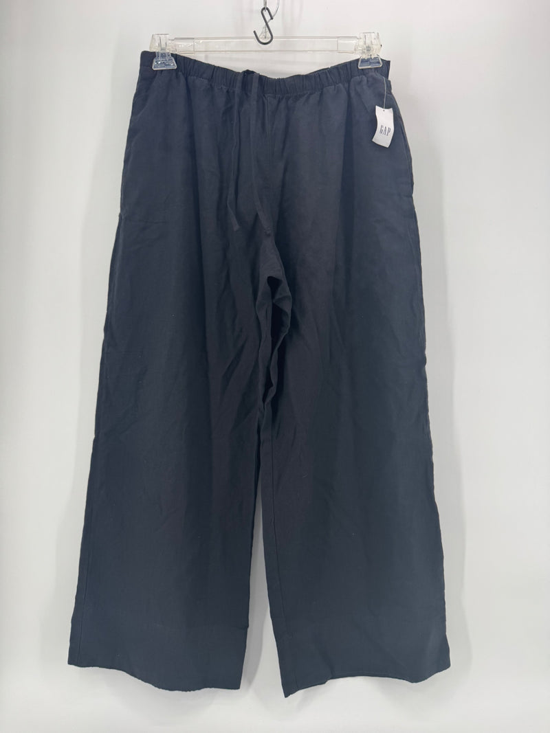 GAP Black Linen Wide Leg Cropped Pants