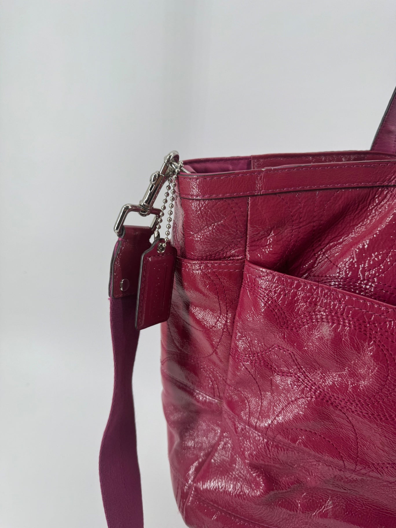 Coach Magenta Patent Leather Diaper Bag