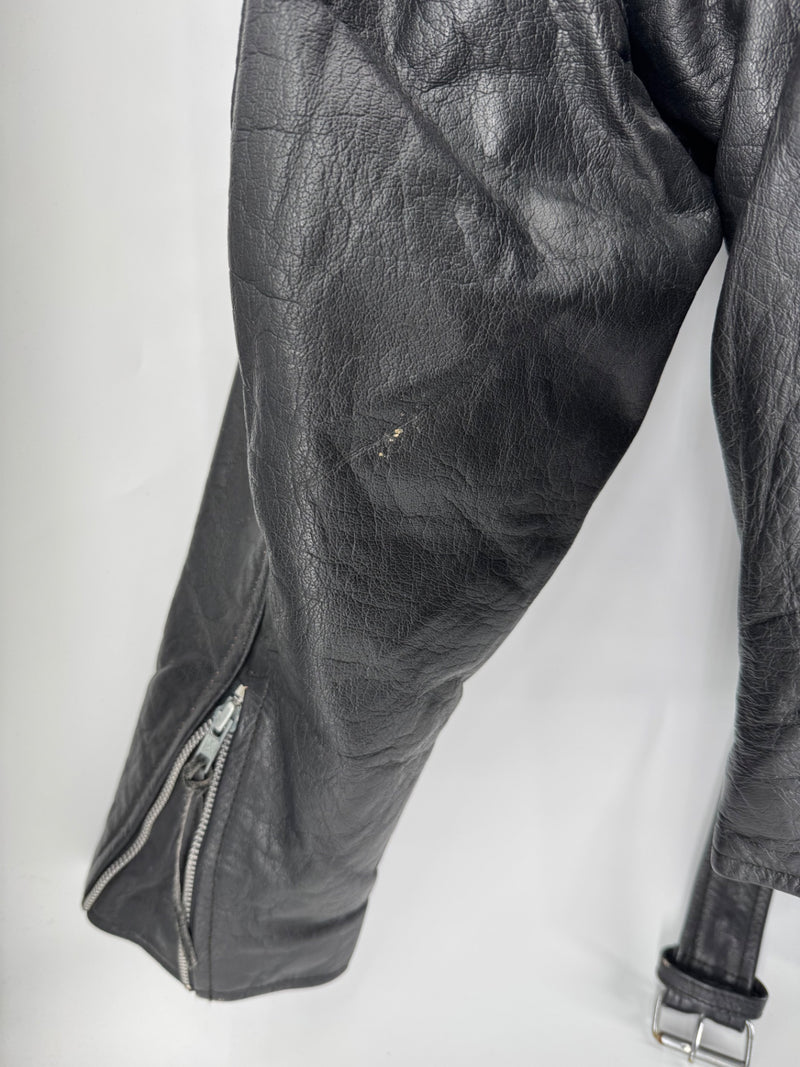 Vintage UNIK Black Leather Motorcycle Jacket Size 60