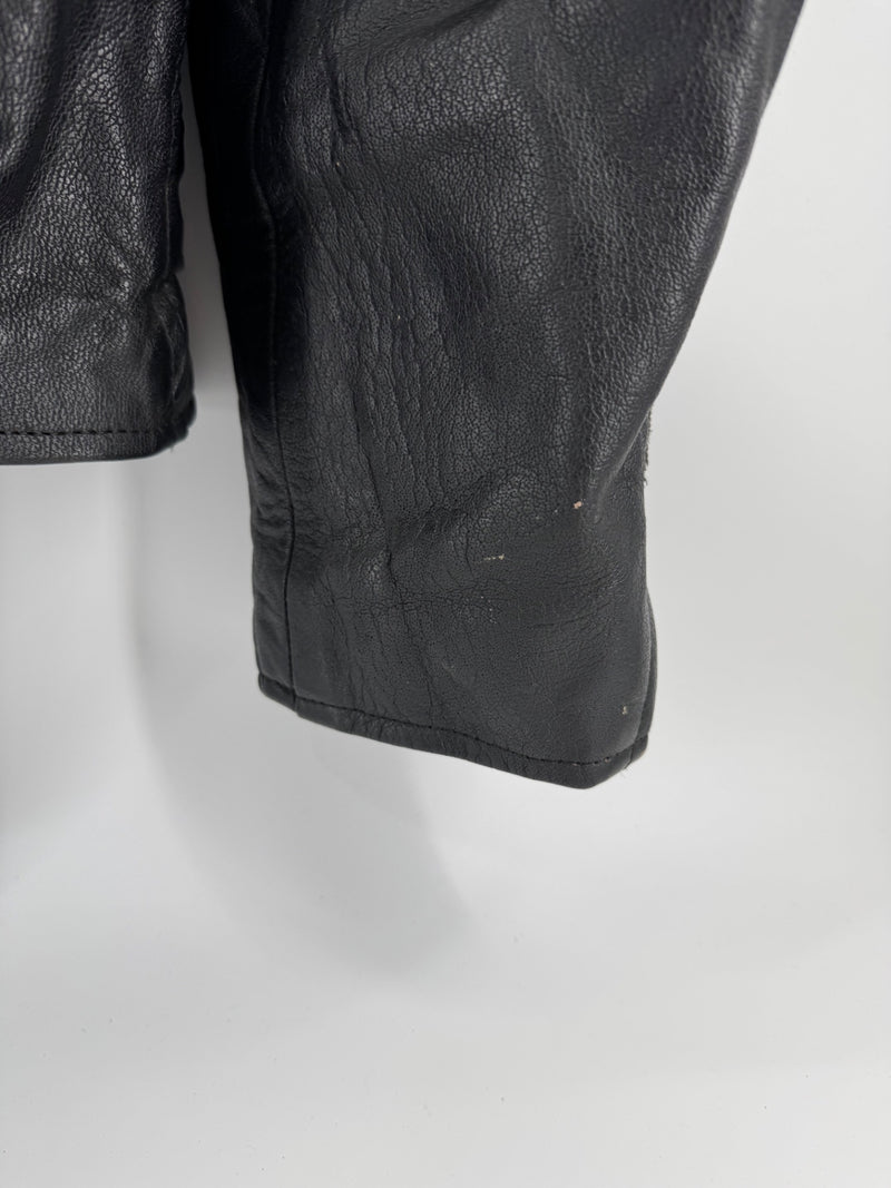 Vintage UNIK Black Leather Motorcycle Jacket Size 60