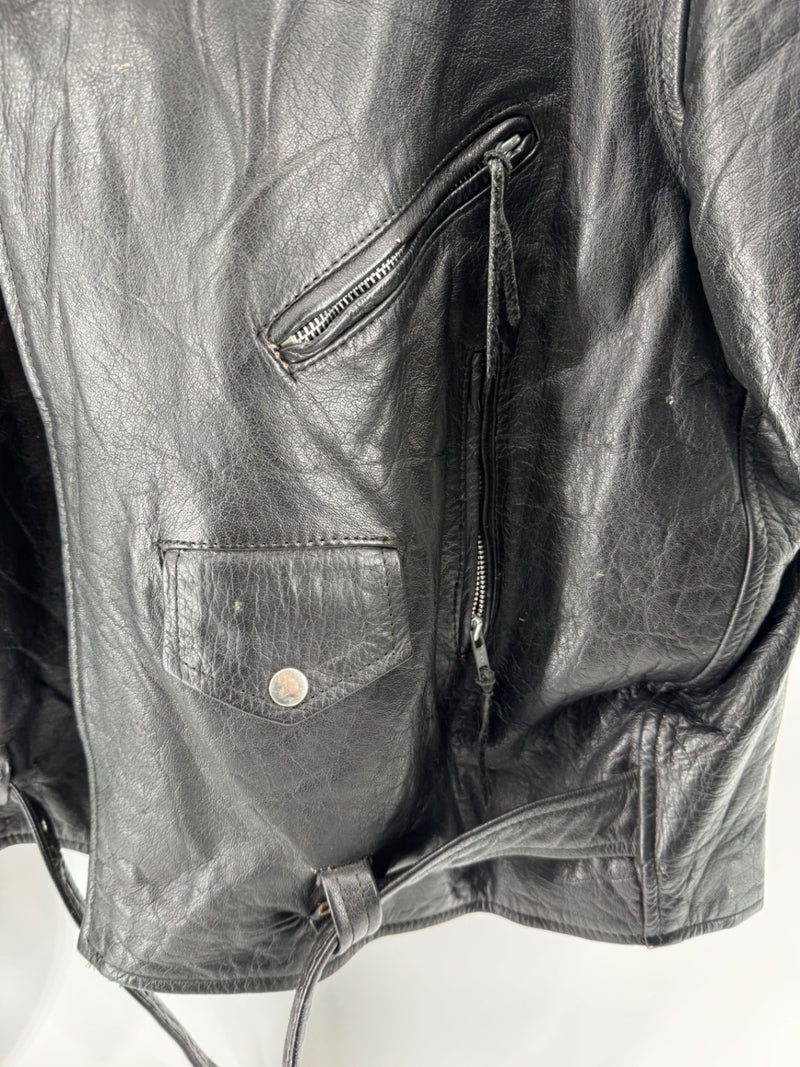 Vintage UNIK Black Leather Motorcycle Jacket Size 60