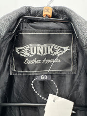 Vintage UNIK Black Leather Motorcycle Jacket Size 60