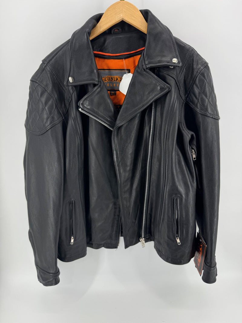 UNIK Select Black Leather Motorcycle Jacket Size 3XL