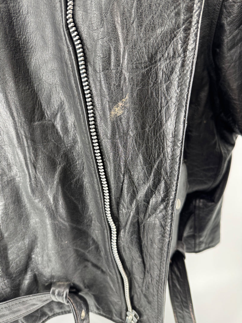 Vintage UNIK Black Leather Motorcycle Jacket Size 60