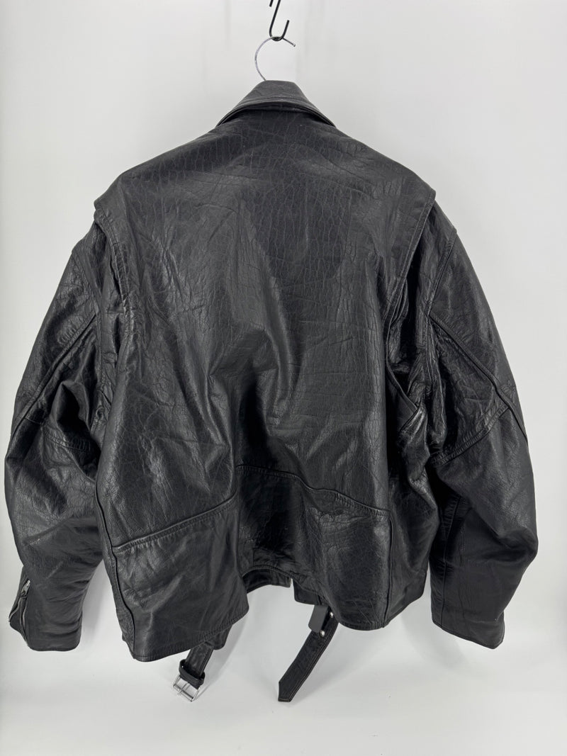 Vintage UNIK Black Leather Motorcycle Jacket Size 60