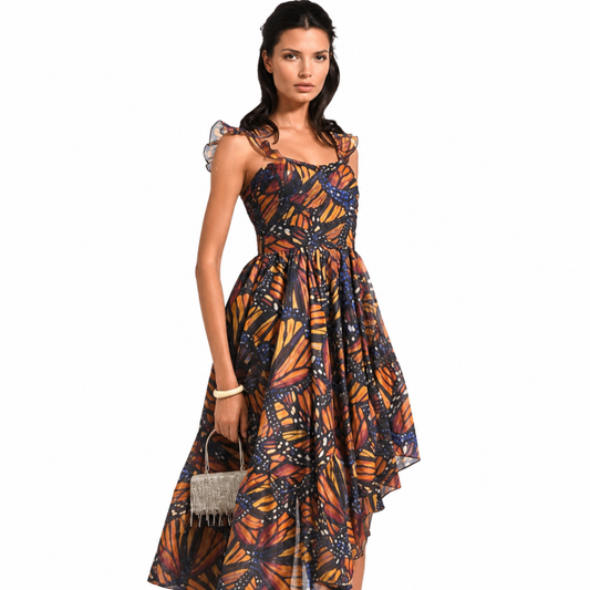 Beulah Style - Monarch Butterfly Asymmetric Dress
