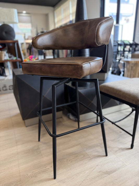Home Trends & Design Dark Brown Leather Barrel Barstool