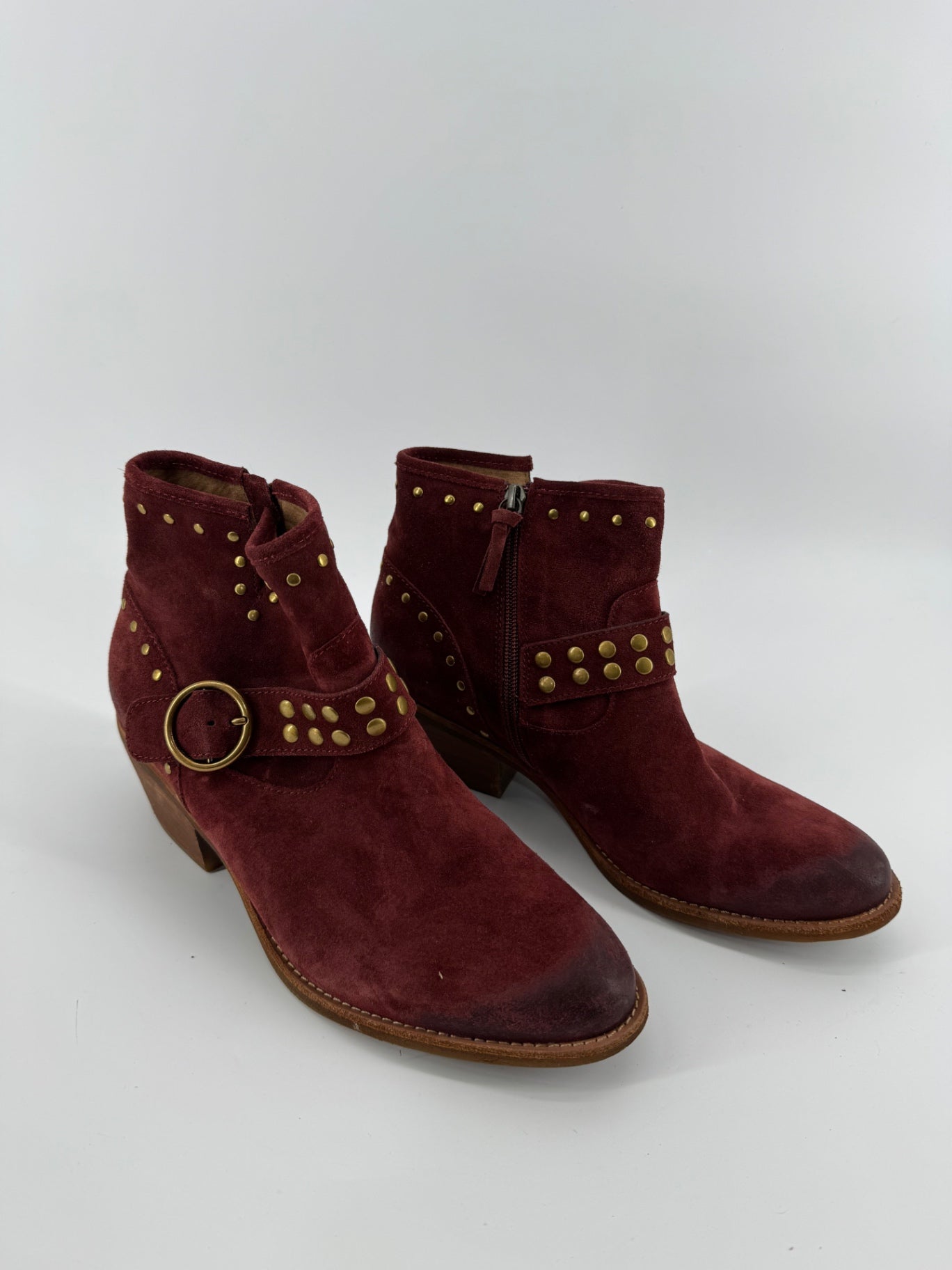 Sofft Red Suede Studded Ankle Boots