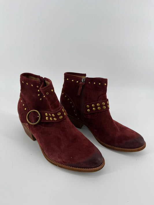 Sofft Red Suede Studded Ankle Boots