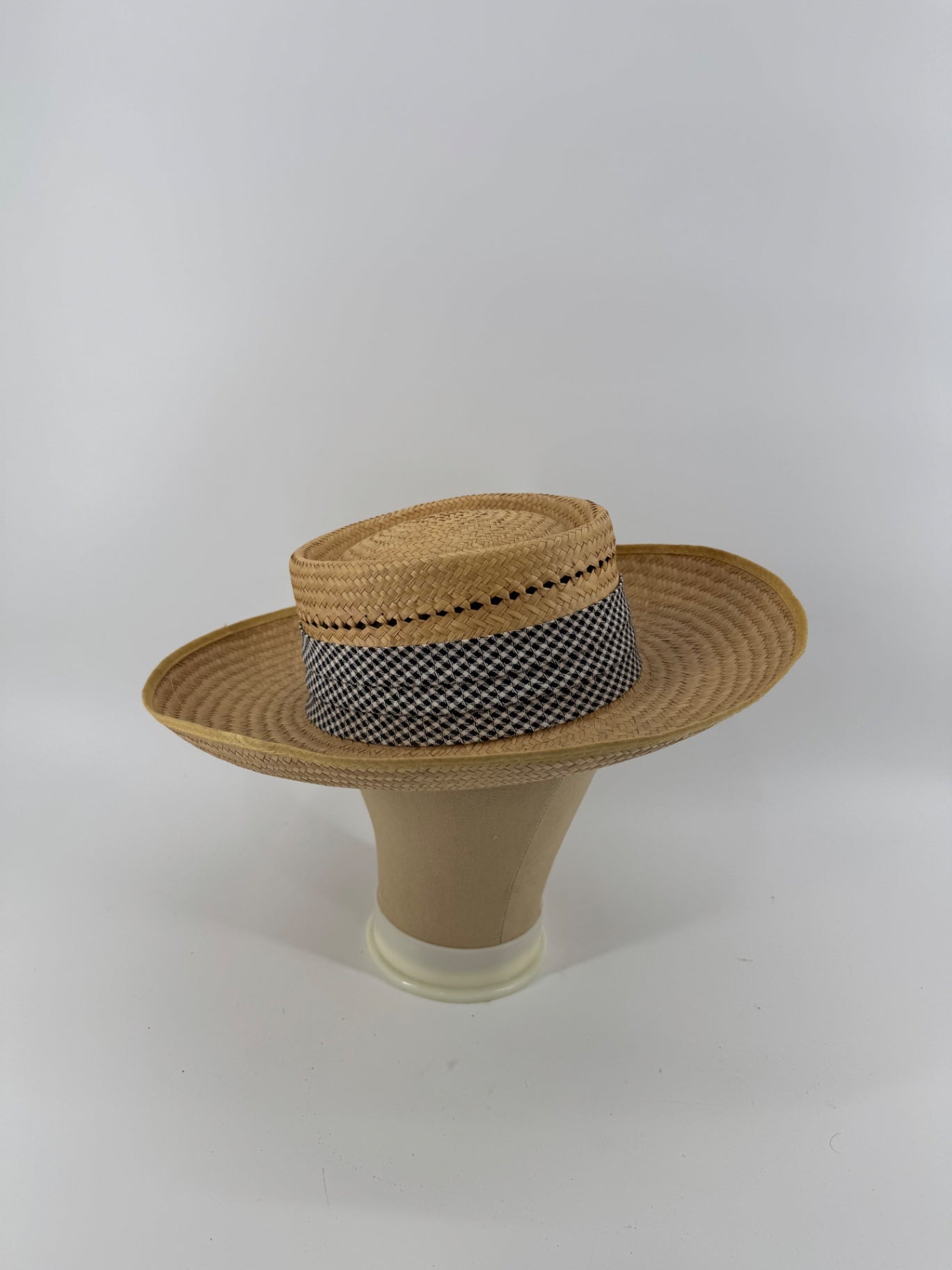 Unbranded Straw Hat with Houndstooth Hat Tie