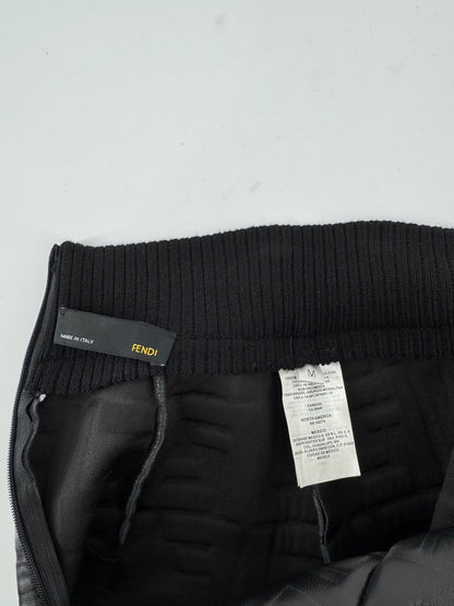 Fendi Black Embossed FF (Zucca) Leather Skirt Tea Length Pencil - Black