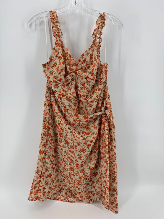 Ella Blue Orange Floral Wrap Skirt Dress