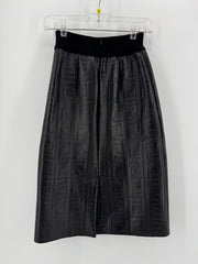Fendi Black Embossed FF (Zucca) Leather Skirt Tea Length Pencil - Black