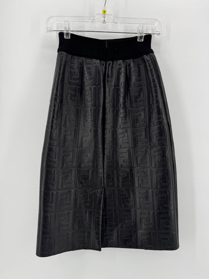 Fendi Black Embossed FF (Zucca) Leather Skirt Tea Length Pencil - Black