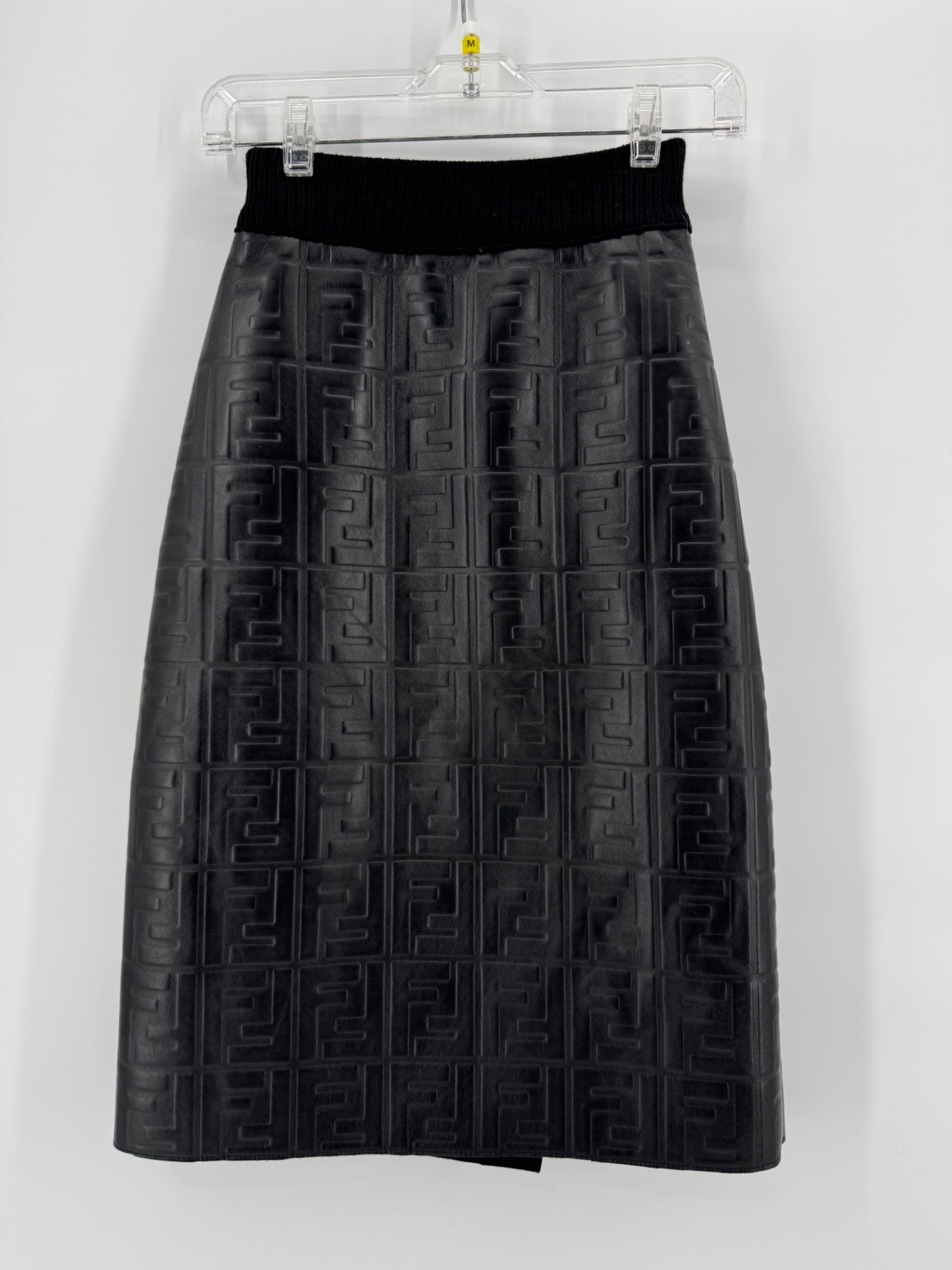 Fendi Black Embossed FF (Zucca) Leather Skirt Tea Length Pencil - Black