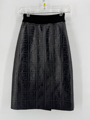 Fendi Black Embossed FF (Zucca) Leather Skirt Tea Length Pencil - Black
