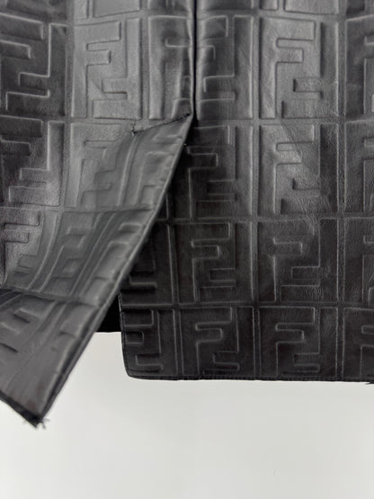 Fendi Black Embossed FF (Zucca) Leather Skirt Tea Length Pencil - Black