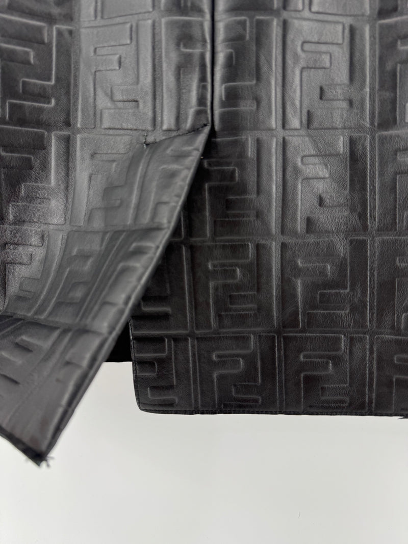 Fendi Black Embossed FF (Zucca) Leather Skirt Tea Length Pencil - Black
