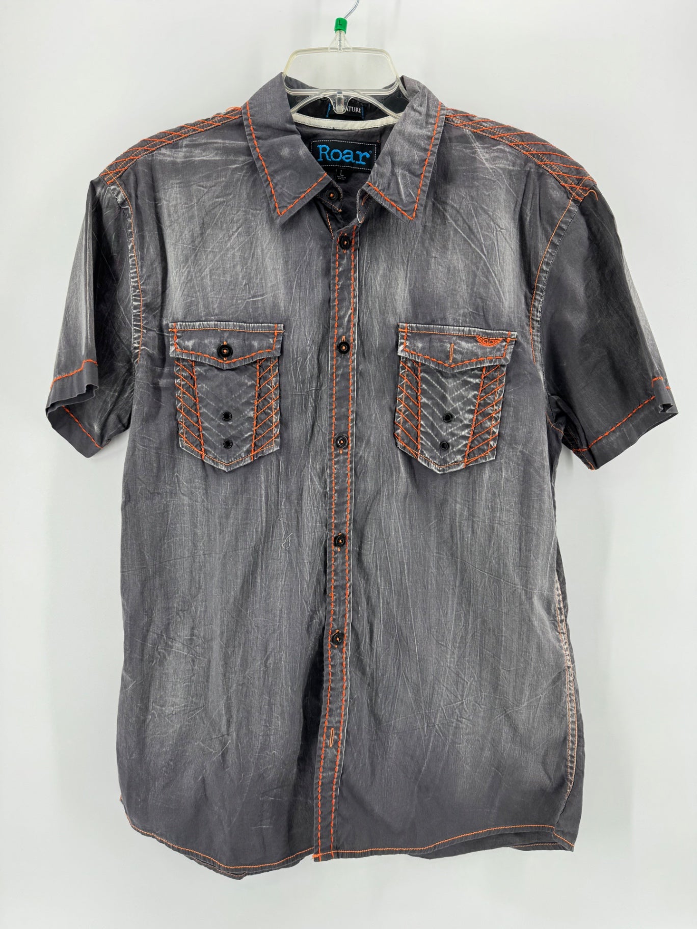 Roar Gray Short Sleeve Button Up