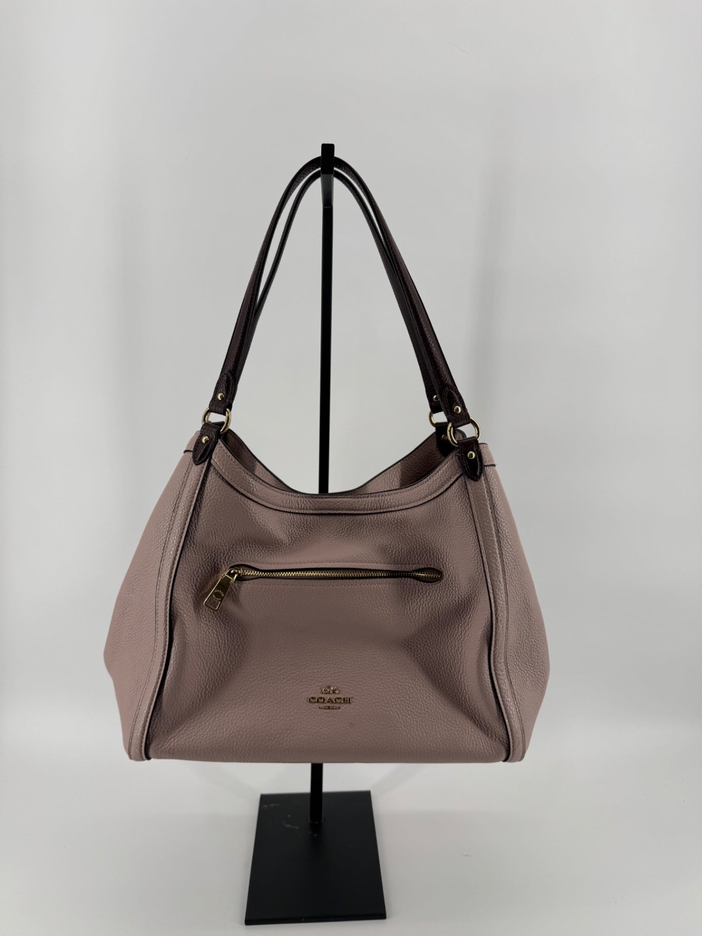 Coach Mauve/Taupe Pebbled Leather Shoulder Bag + Matching Wristlet Set