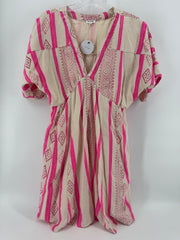 En Crème Tan/Pink Linen Dress