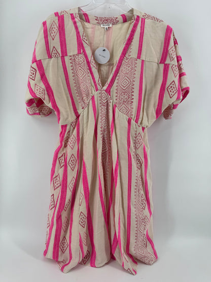 En Crème Tan/Pink Linen Dress