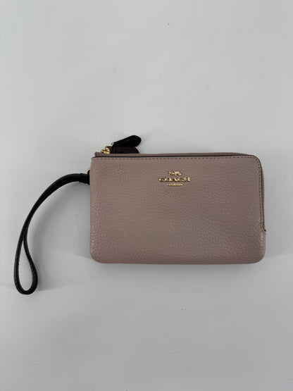 Coach Mauve/Taupe Pebbled Leather Shoulder Bag + Matching Wristlet Set