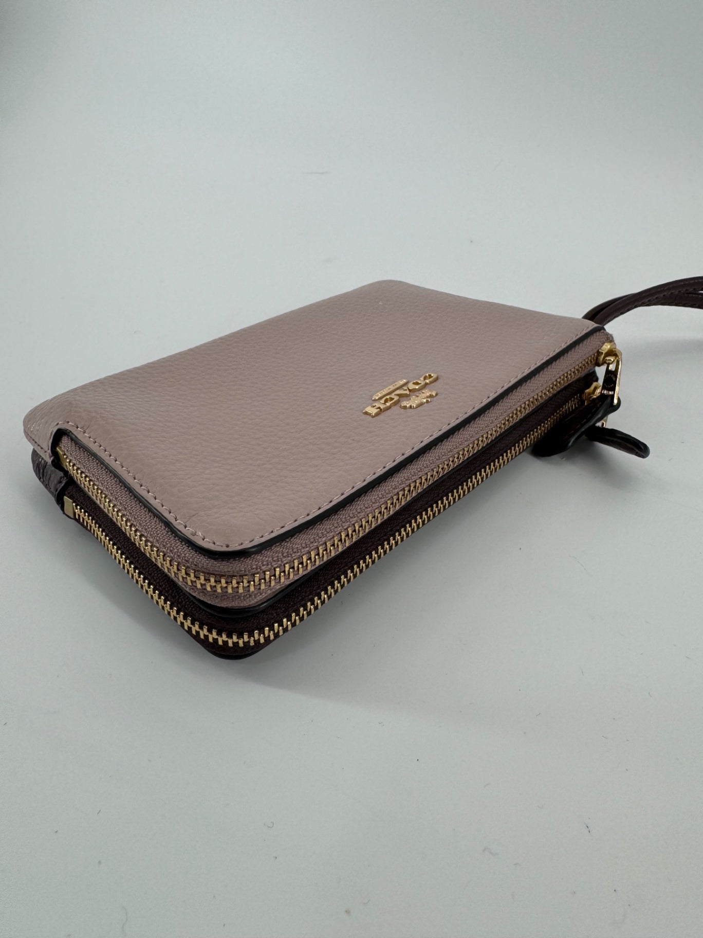 Coach Mauve/Taupe Pebbled Leather Shoulder Bag + Matching Wristlet Set