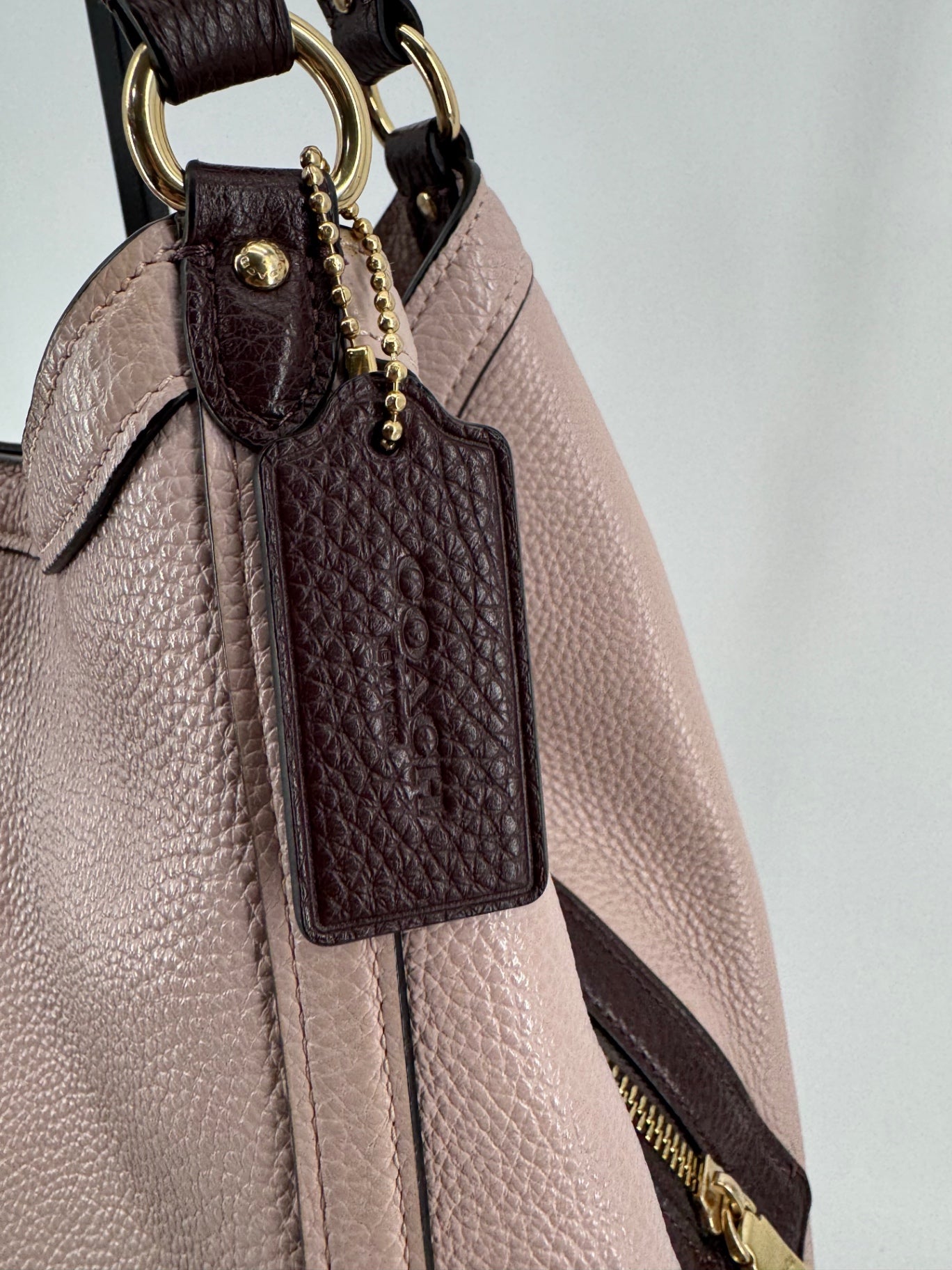 Coach Mauve/Taupe Pebbled Leather Shoulder Bag + Matching Wristlet Set