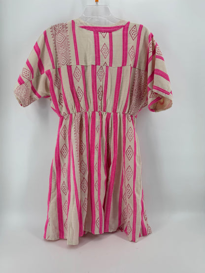 En Crème Tan/Pink Linen Dress