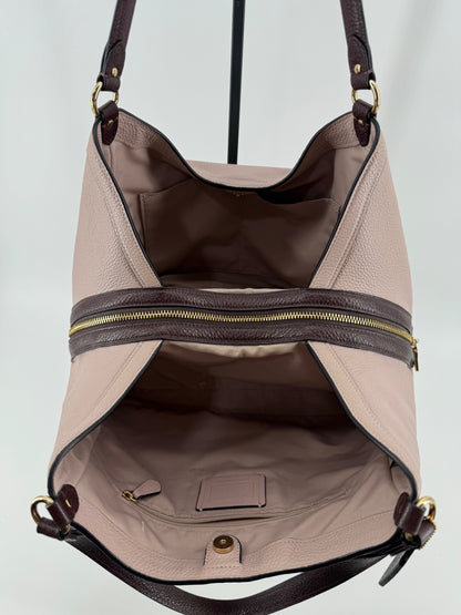 Coach Mauve/Taupe Pebbled Leather Shoulder Bag + Matching Wristlet Set
