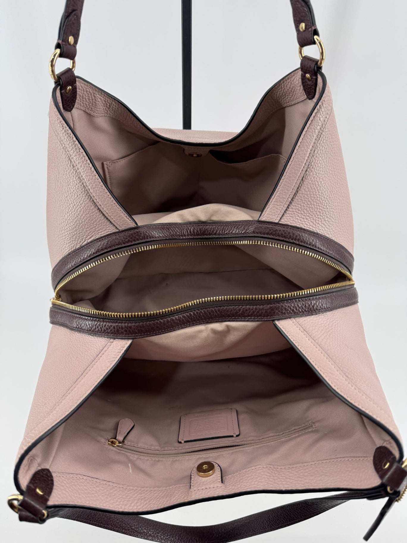 Coach Mauve/Taupe Pebbled Leather Shoulder Bag + Matching Wristlet Set