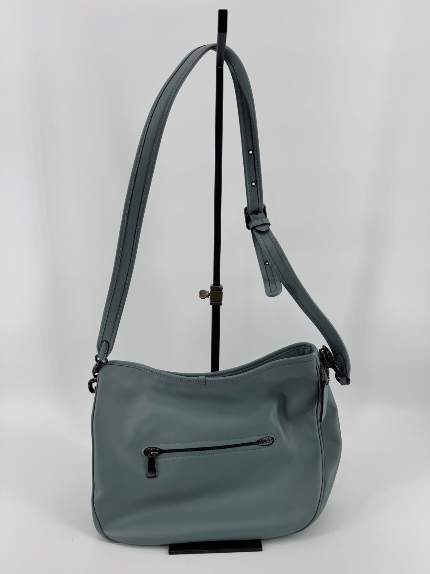 Coach Blue-Gray Leather Shoulder/Crossbody Bag + Matching Wallet Set