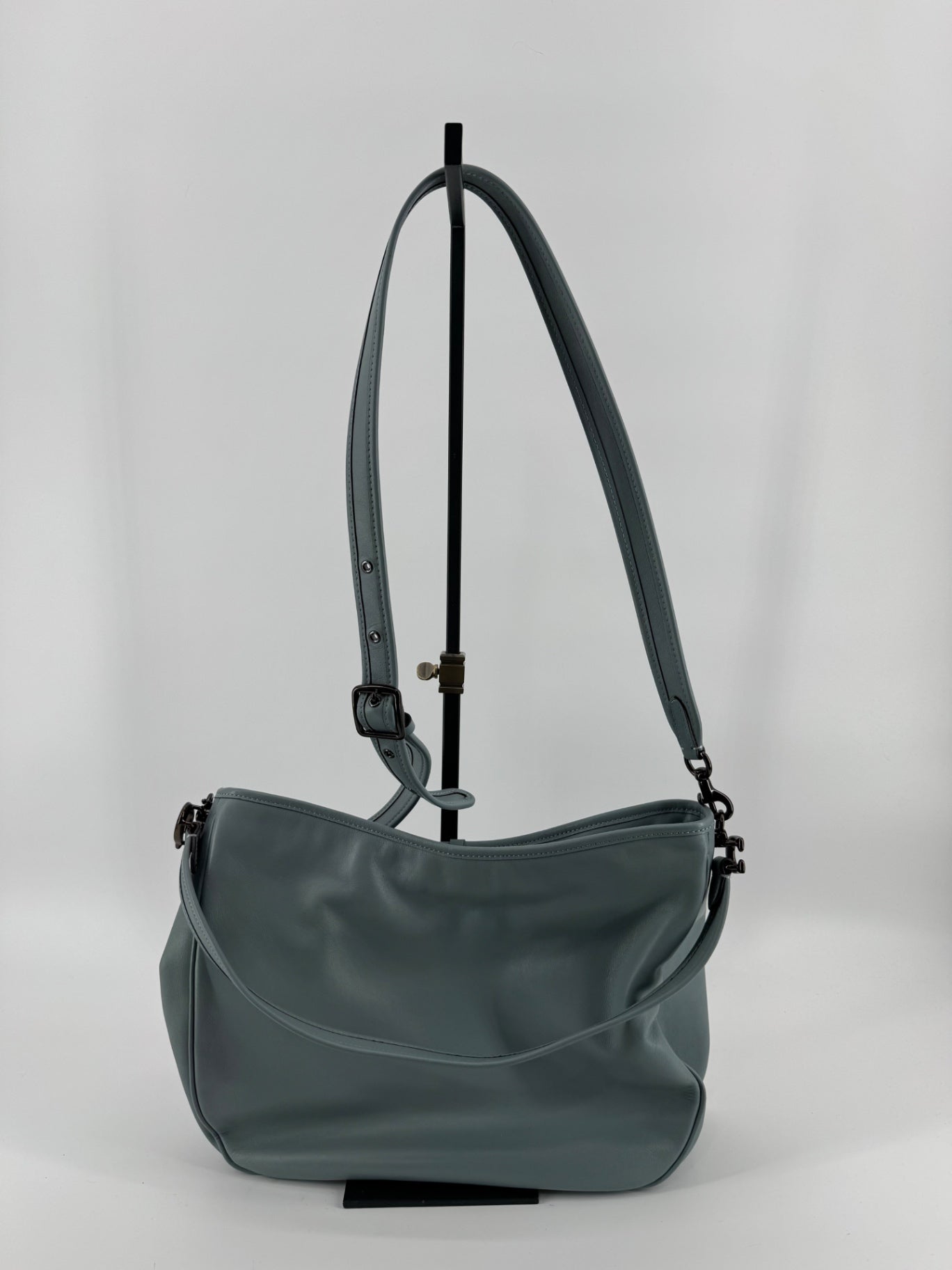 Coach Blue-Gray Leather Shoulder/Crossbody Bag + Matching Wallet Set