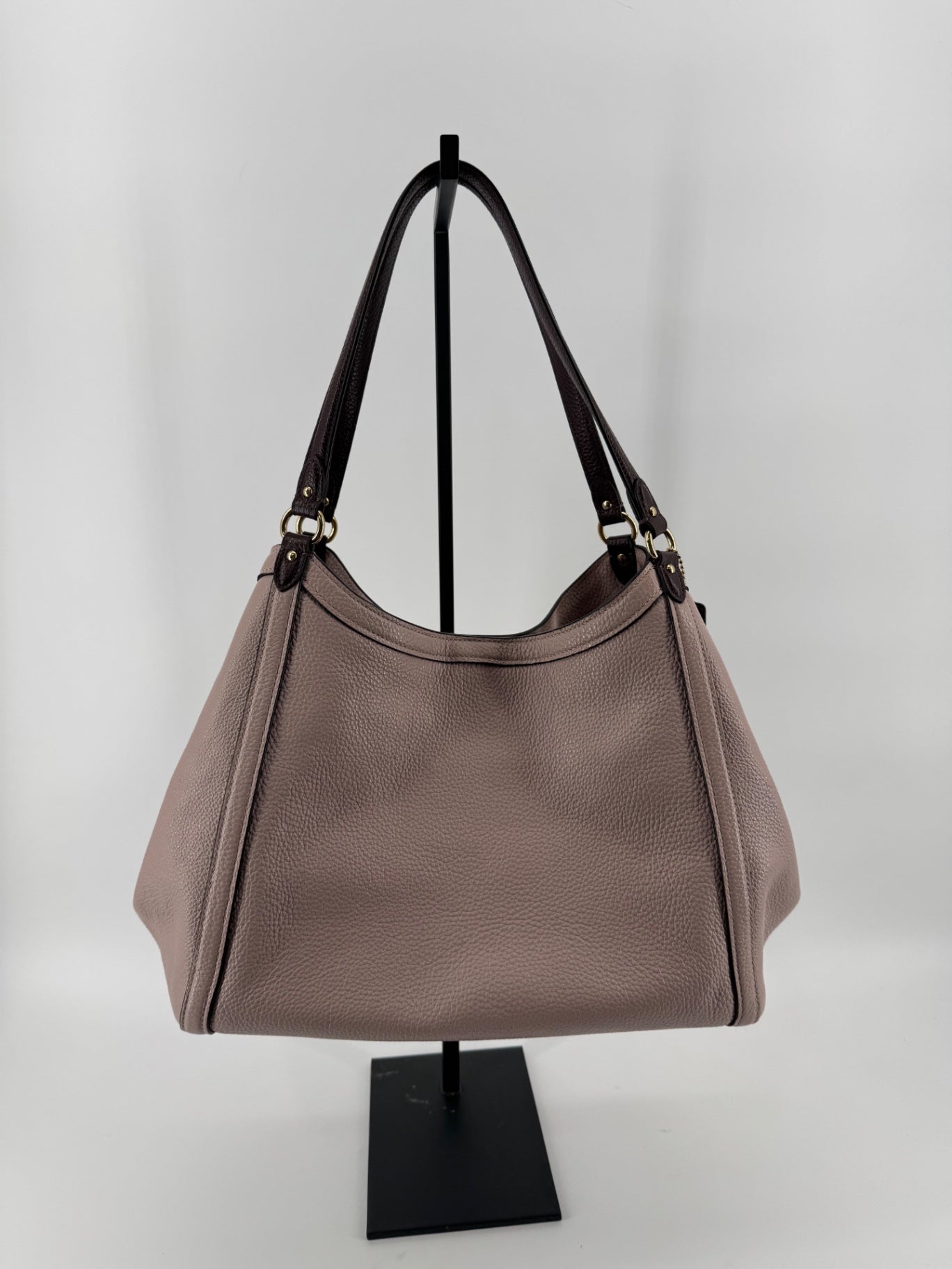 Coach Mauve/Taupe Pebbled Leather Shoulder Bag + Matching Wristlet Set