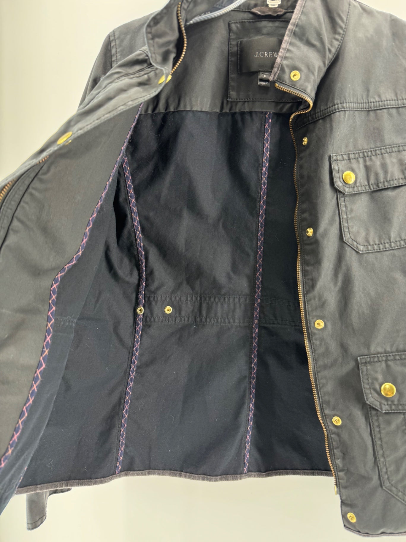 J.Crew Black Button Up/Zip Raincoat