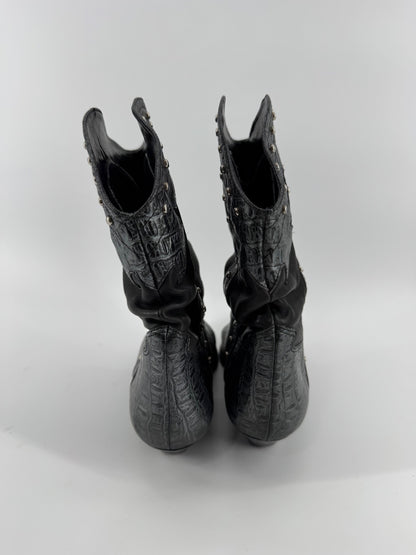 Circles Gray Leather Boots
