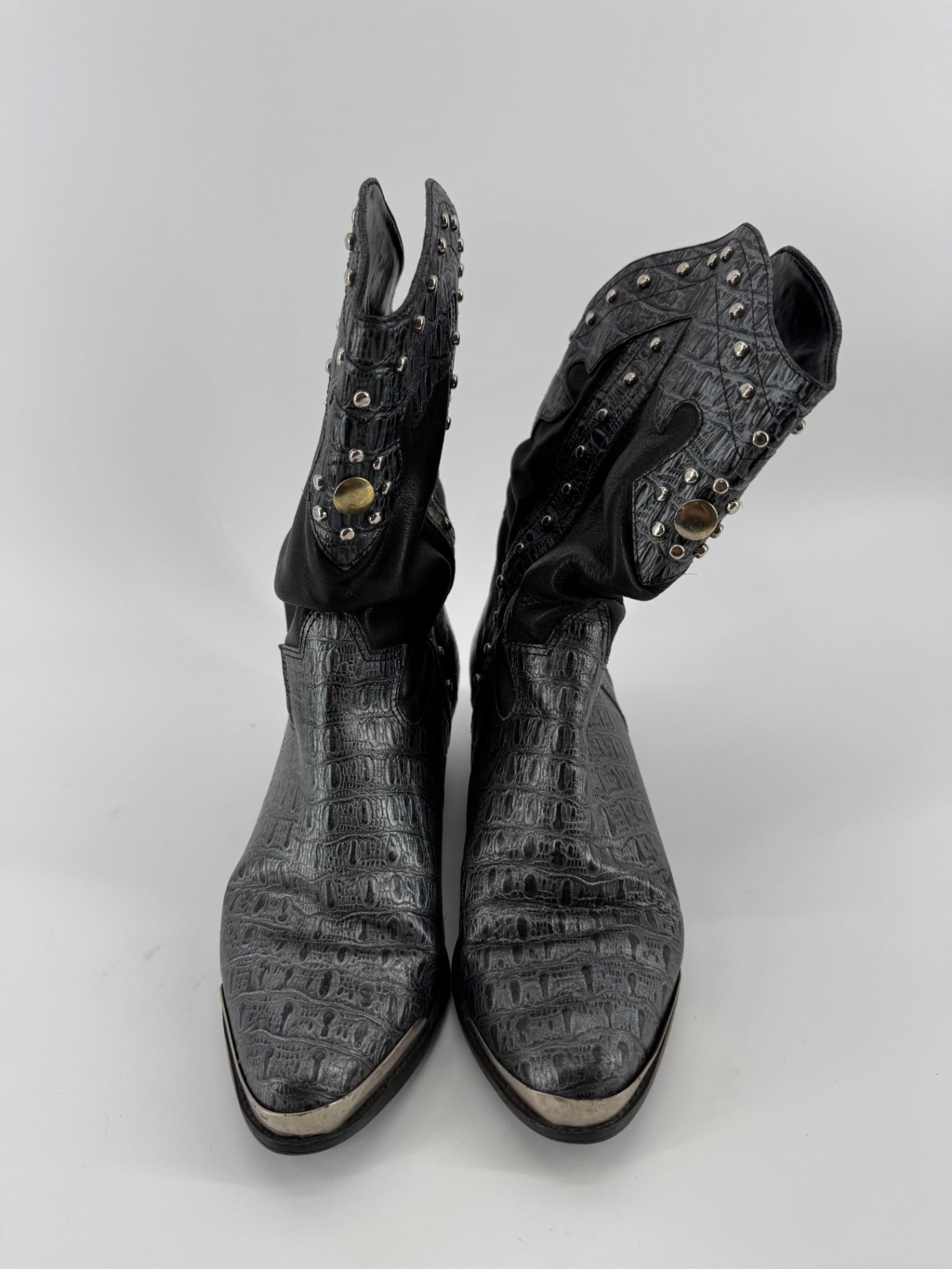 Circles Gray Leather Boots