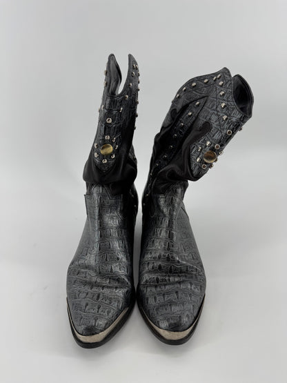 Circles Gray Leather Boots