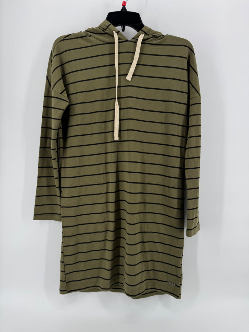 Billabong Olive Striped Hoodie Dress
