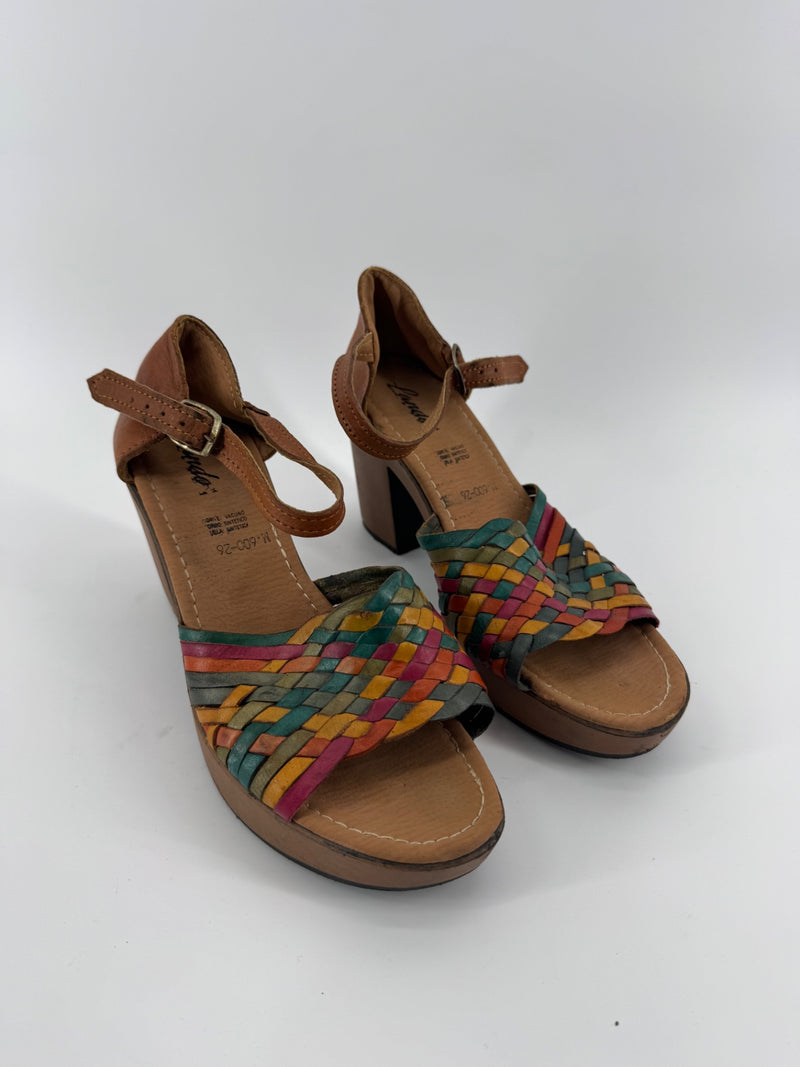 Lando Multicolor Woven Leather Heels
